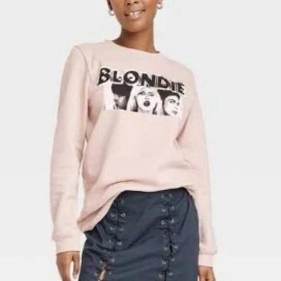 Blondie Graphic Crewneck Sweatshirt Blush Pink Buff Neutral 80s Rock Band Medium - Picture 2 of 5